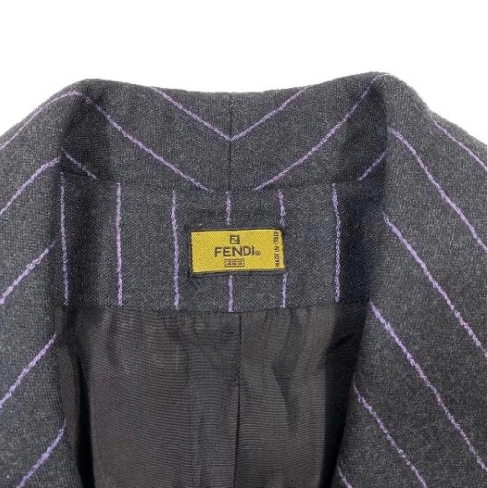 FENDI Vintage VINTAGE Chester Coat Double Breasted Outerwear Striped Pattern - Picture 4 of 6
